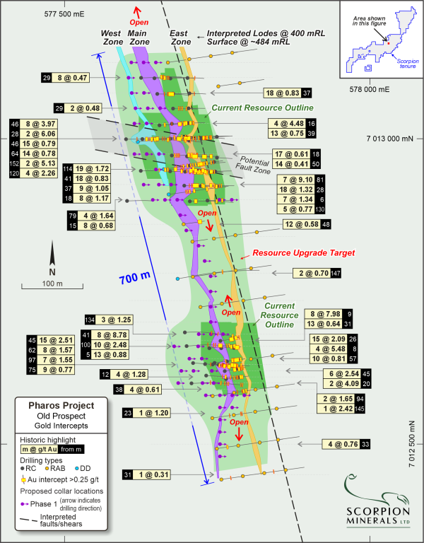 Old Prospect Exploration Target Mineralised Zones and significant intercepts plan
